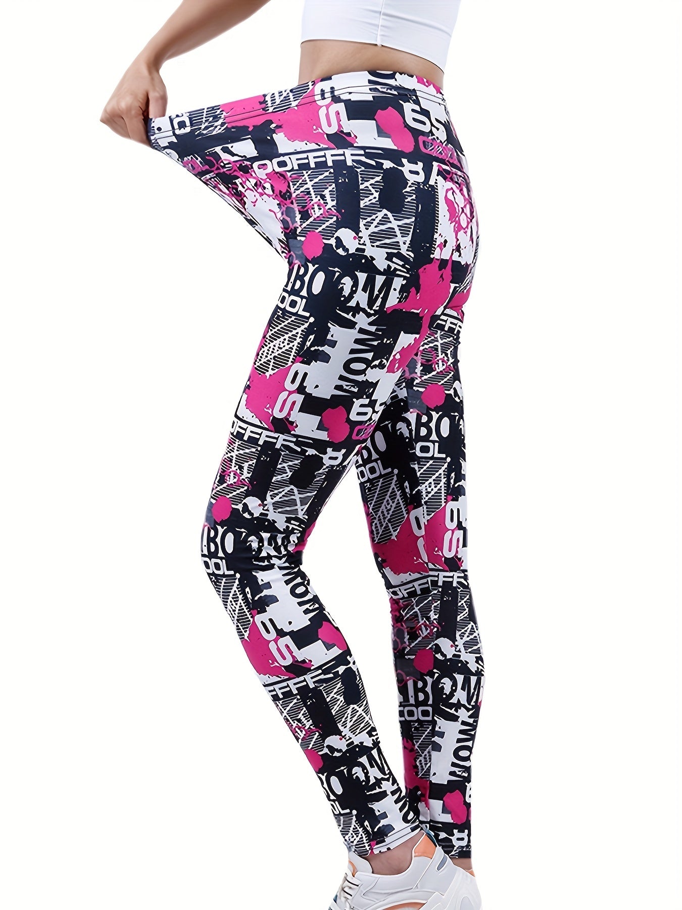 Graffiti Print Skinny Leggings High Waist Yoga Leggings