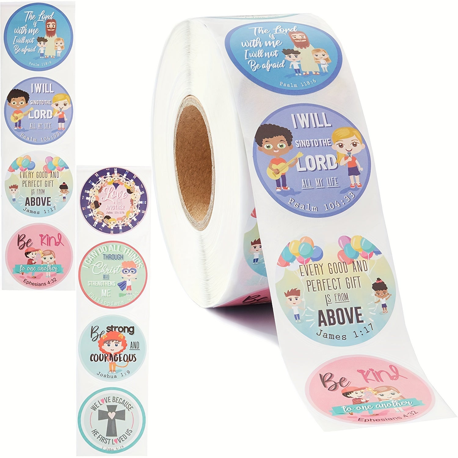 500 Cartoon Encouragement Slogan Stickers Roll Hand Cross Pattern Scripture Gift
