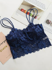 Lace Wireless Cami Bra Double Straps Comfort Padded Crop Top