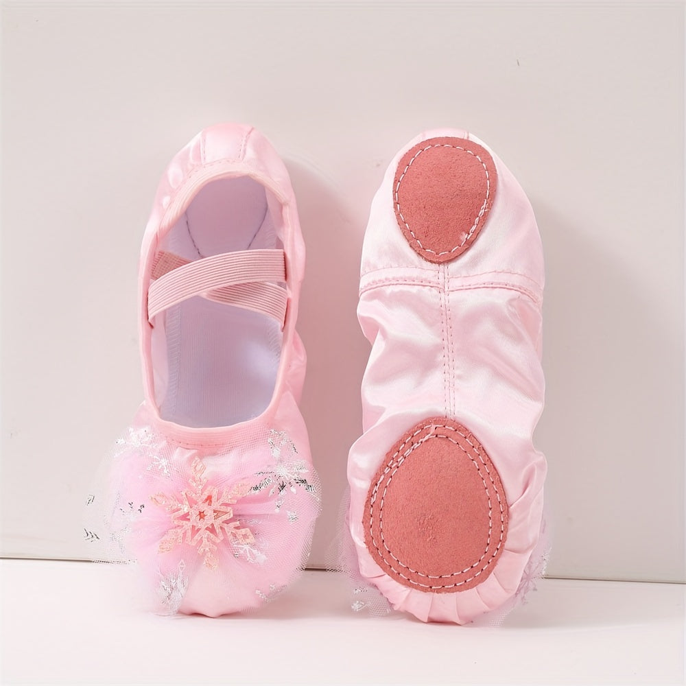 Soft Bottom Ballet Dancing Shoes for Girls with Snow Flask Decor