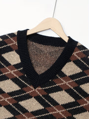 Vintage Style V Neck Diamond Pattern Sweater Vest for Men