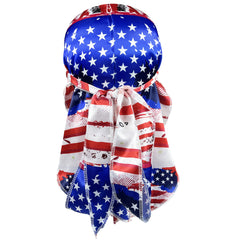 3pcs Flag Pattern Durag With Long Tail Silk Like Satin Durag