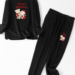 Christmas Lounge Set Women's Plus Christmas Teddy Bear Print