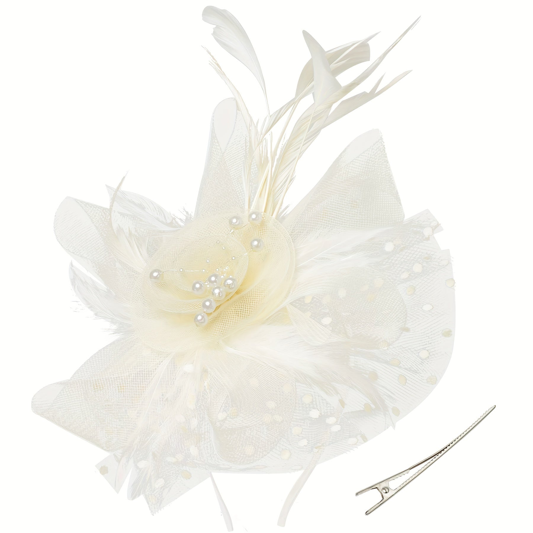 3pcs Mesh Flower Feather Head Piece Set & Gloves