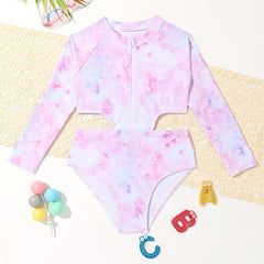 Sweet Tie Dye Long Sleeve Swimsuit for Toddler Girls