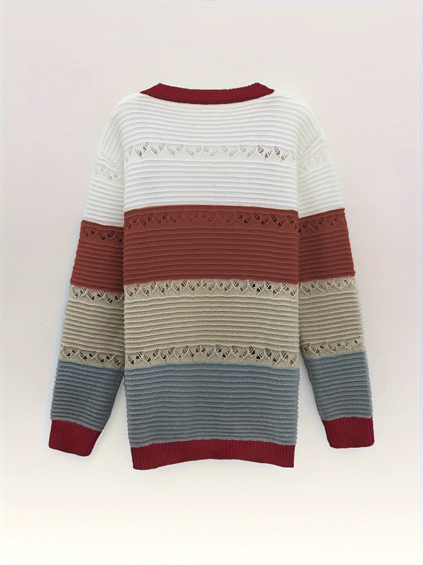Colorblock Hollow Out Long Sleeve Open Front Cardigan