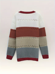 Colorblock Hollow Out Long Sleeve Open Front Cardigan