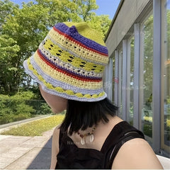Vintage Crochet Beanie Summer Bucket Hat Classic Hollow Thin Knit Hat