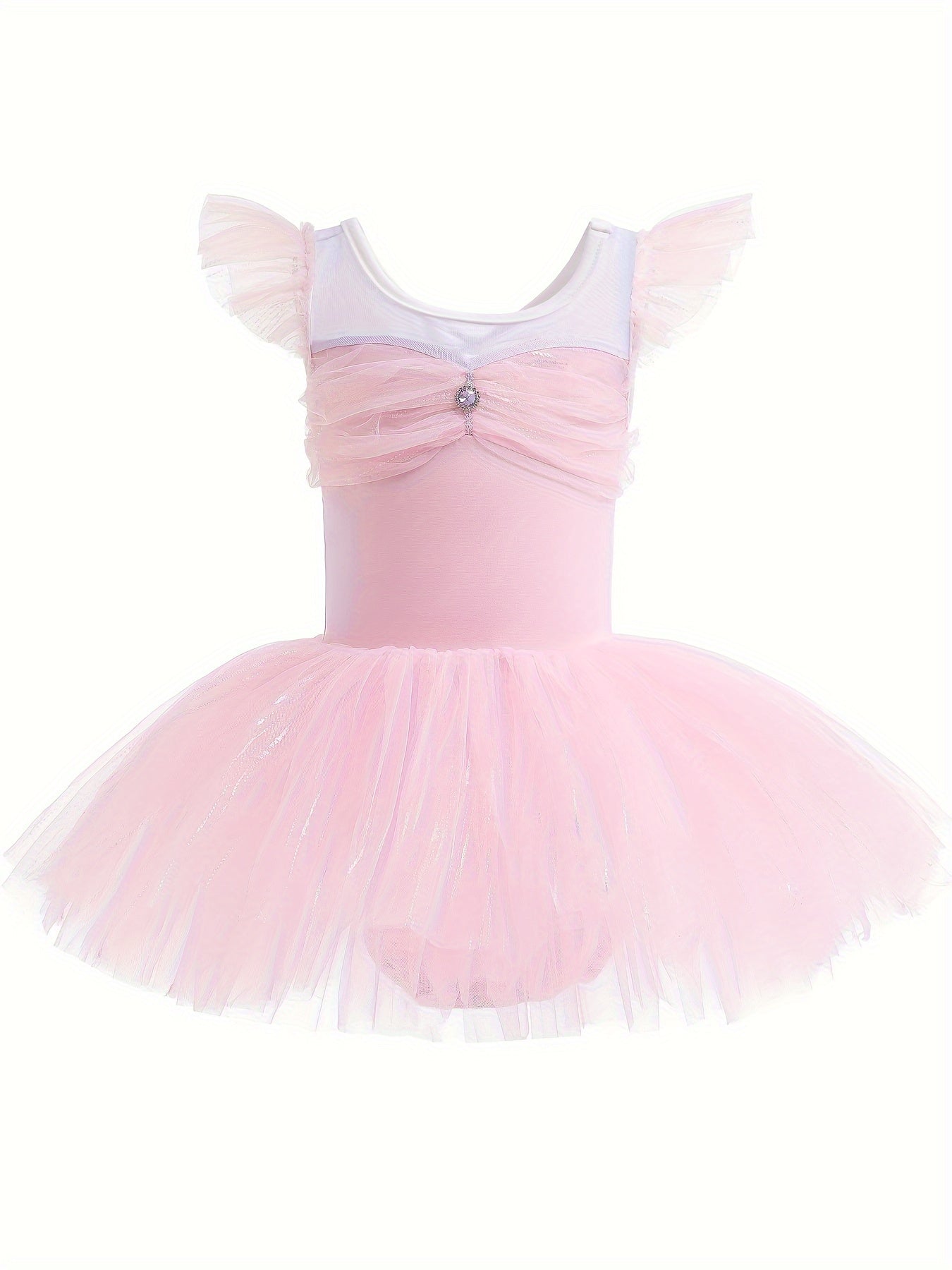 Girls Flutter Trim Tutu Ballet Leotard Cotton Dress for Christmas Dance Party