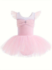 Girls Flutter Trim Tutu Ballet Leotard Cotton Dress for Christmas Dance Party