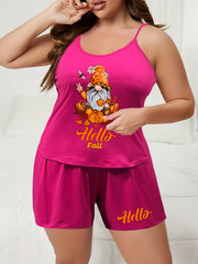 Funny Dwarf & Pumpkin Print Cami Top & Shorts Set
