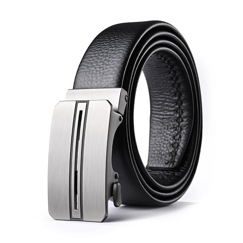 Men's Cowhide Leather Belt Automatic Buckle Business Belt