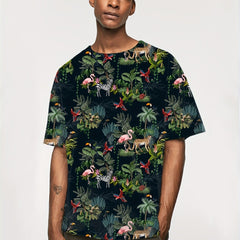 Hawaii Tropical Leaf And Flamingo Full Print Tshirts Men's