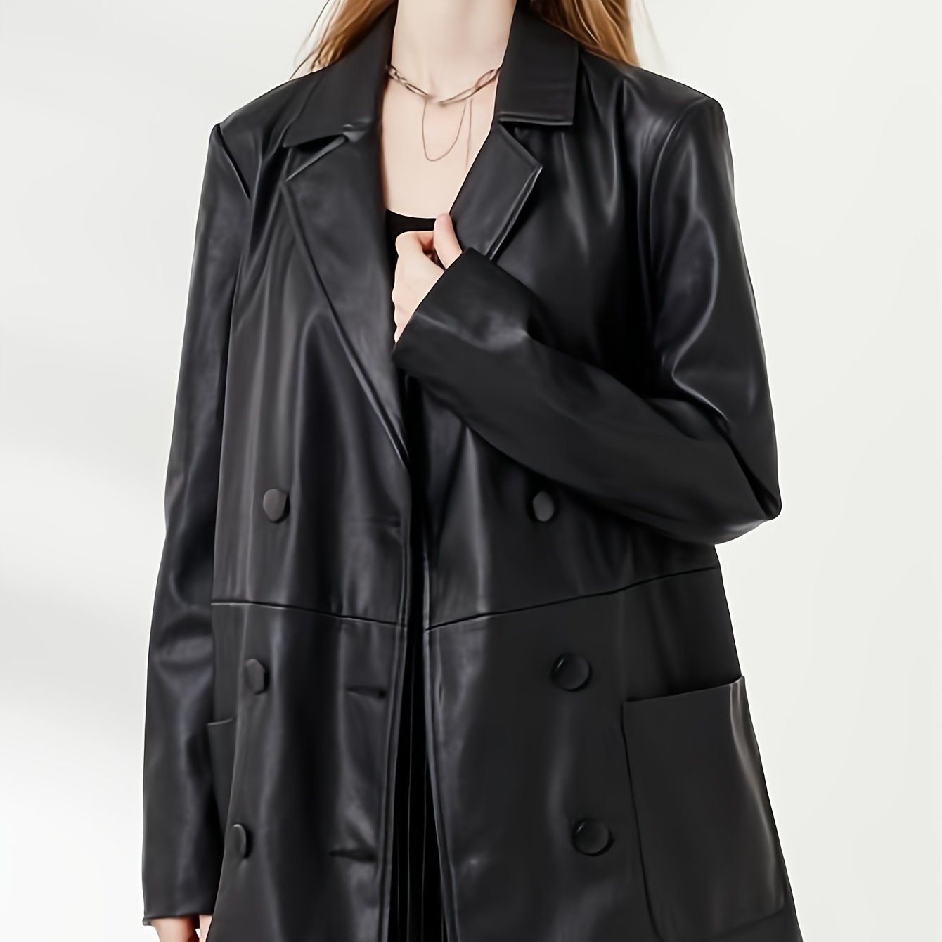Faux Leather PU Blazer Coat Casual Long Sleeve Loose Blazer