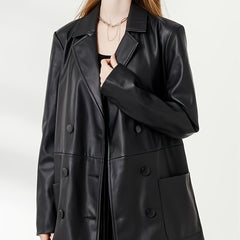 Faux Leather PU Blazer Coat Casual Long Sleeve Loose Blazer
