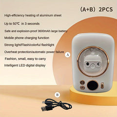 3600mAh Portable Mini Heater with Dazzling Light & USB Charging