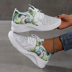 Women's Lace Up Rhinestone Sneakers Lightweight Casual Soft Sock Shoes