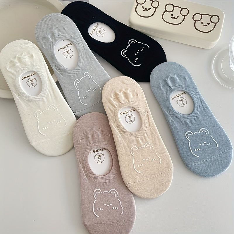 6 Pairs Cartoon Bear Print Socks Cute Ankle Stockings
