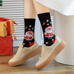 5 Pairs Christmas Print Socks Women's Mid Tube Stockings & Hosiery