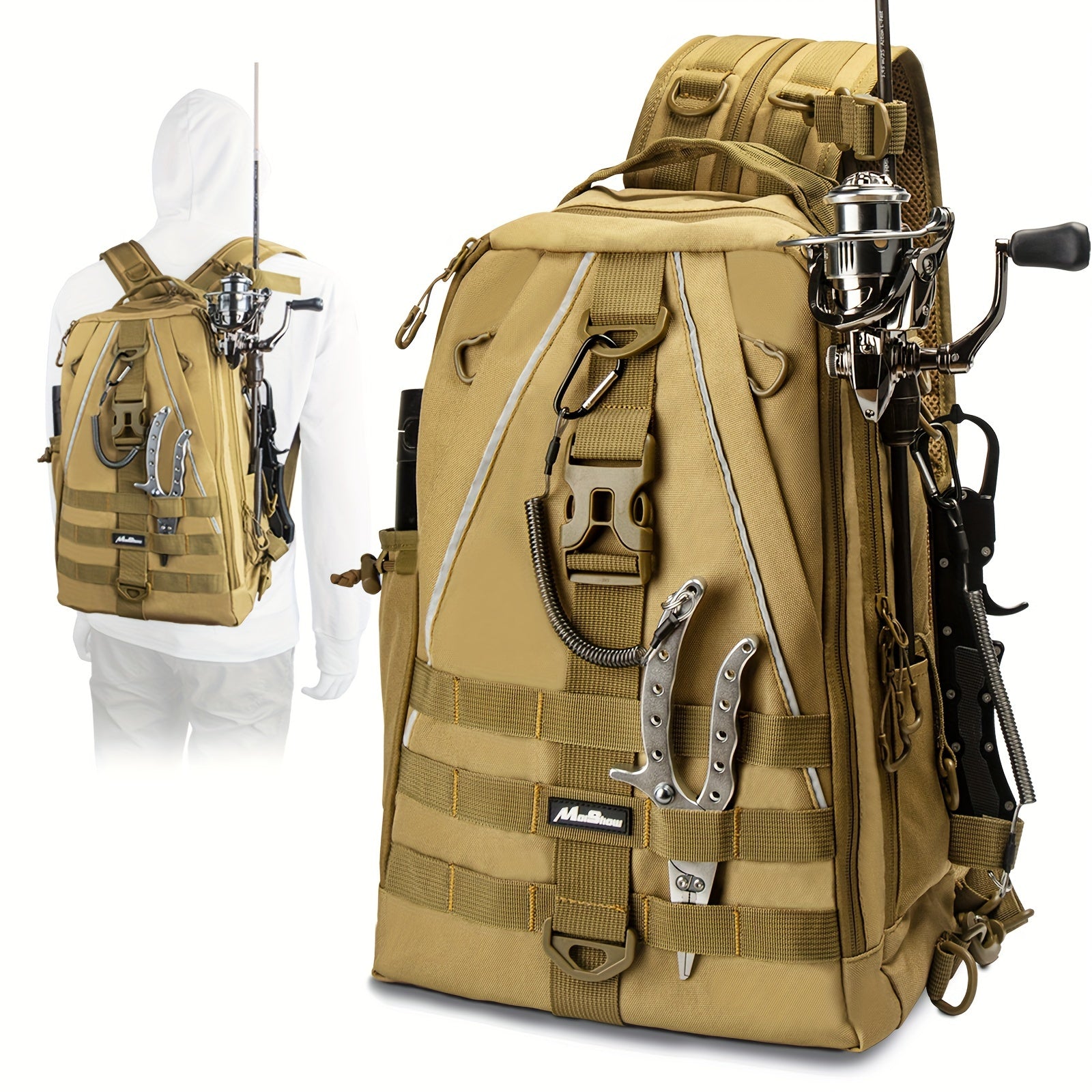 Fishing Tackle Backpack Water-resistant Bag With Rod Holder