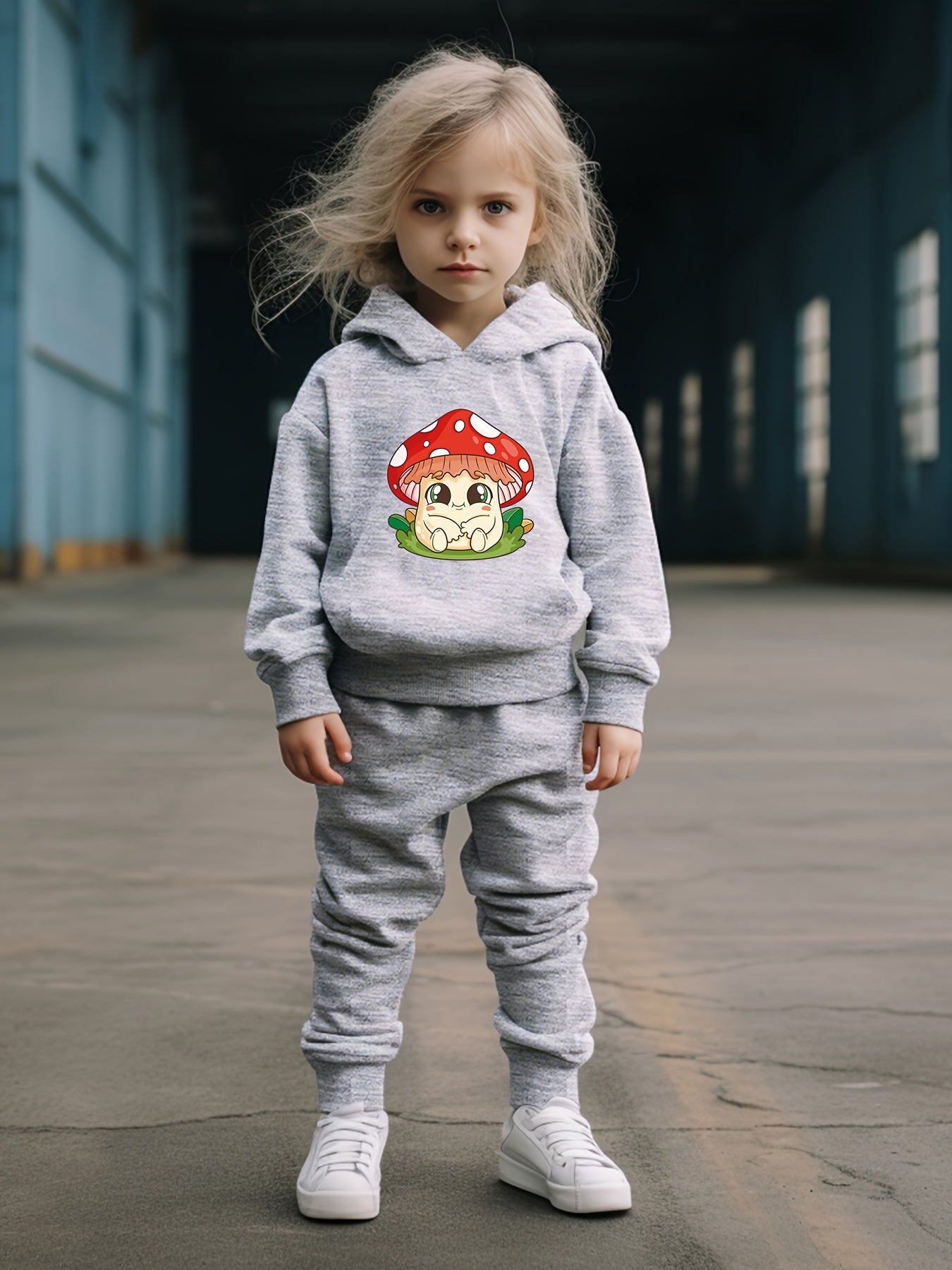 OERYUI Mushroom Print Hooded Pullover Pants Set for Kids