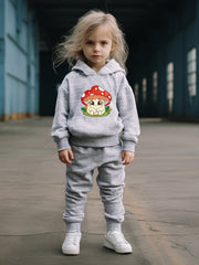 OERYUI Mushroom Print Hooded Pullover Pants Set for Kids