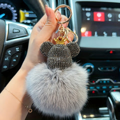 Sparkling Diamond Bear Mink Fur Key Chain - Stylish Anti Lost Car Accessory