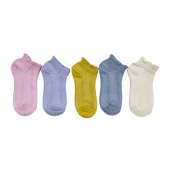 Solid Curly Trim Short Socks Casual Ankle Socks Women's Stockings