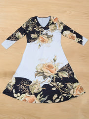 Floral Print V Neck Maxi Dress Long Sleeve Medium Stretch