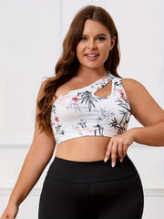 Floral Print Cut Out One Shoulder Plus Size Sports Bra