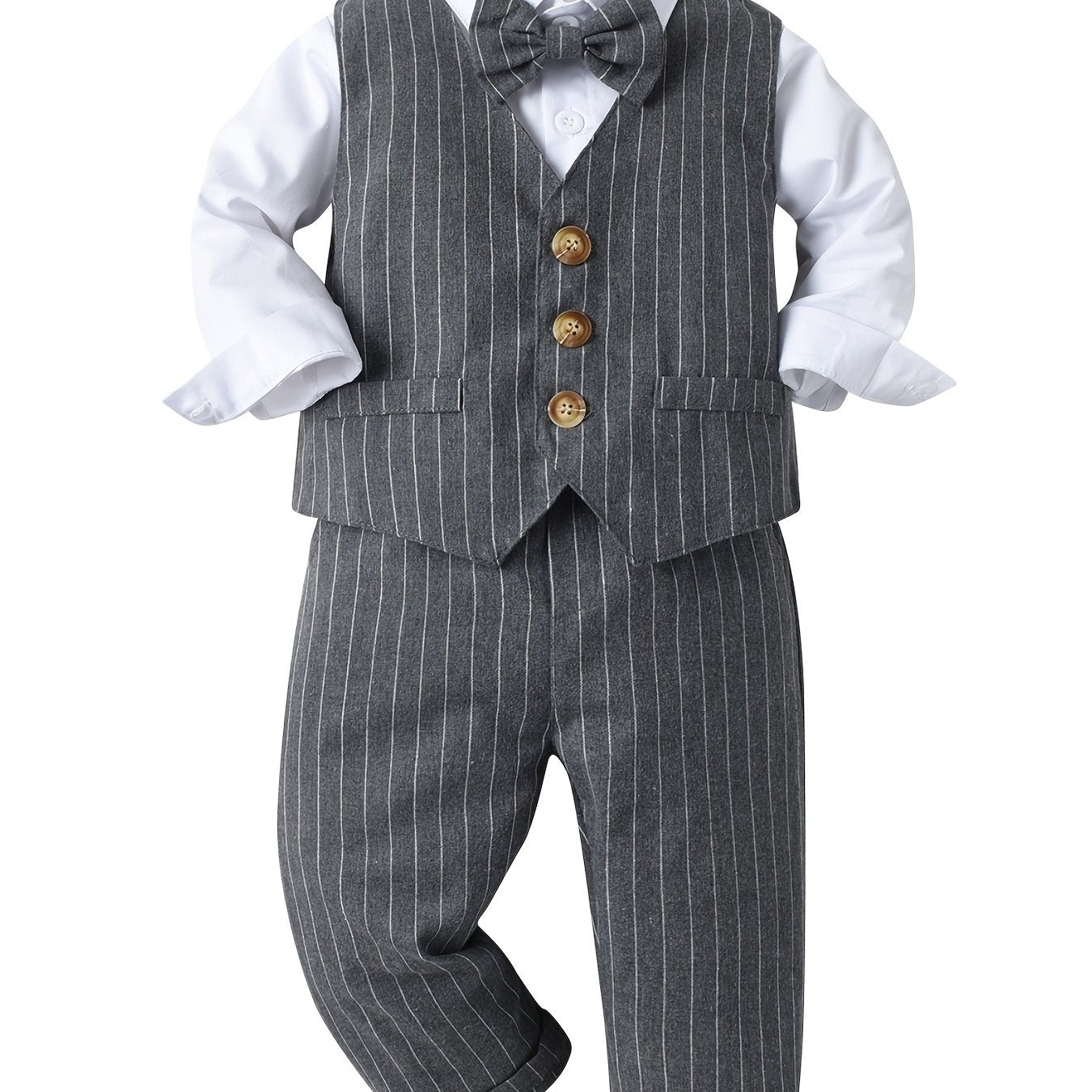 Infant Boys 3pcs Gentleman Suit Shirt Pants Vest With Bow