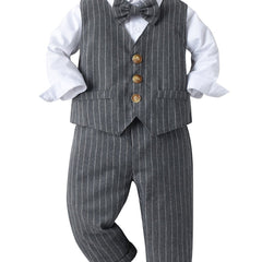 Infant Boys 3pcs Gentleman Suit Shirt Pants Vest With Bow