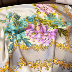 Peony Print Large Satin Scarf Classic Silk Shawl