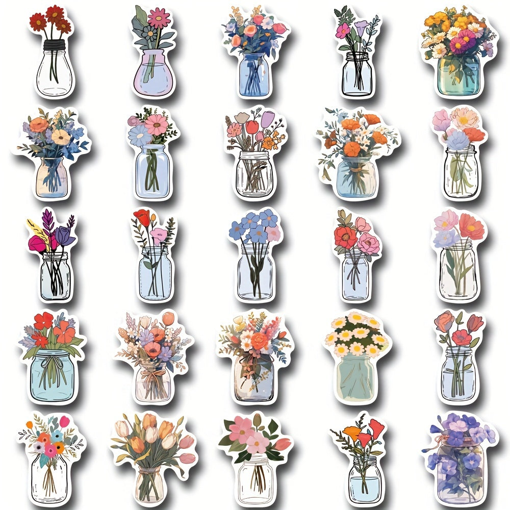 50pcs Glass Vase Cartoon Waterproof Stickers for Laptop Cup Book Luggage