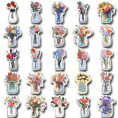 50pcs Glass Vase Cartoon Waterproof Stickers for Laptop Cup Book Luggage
