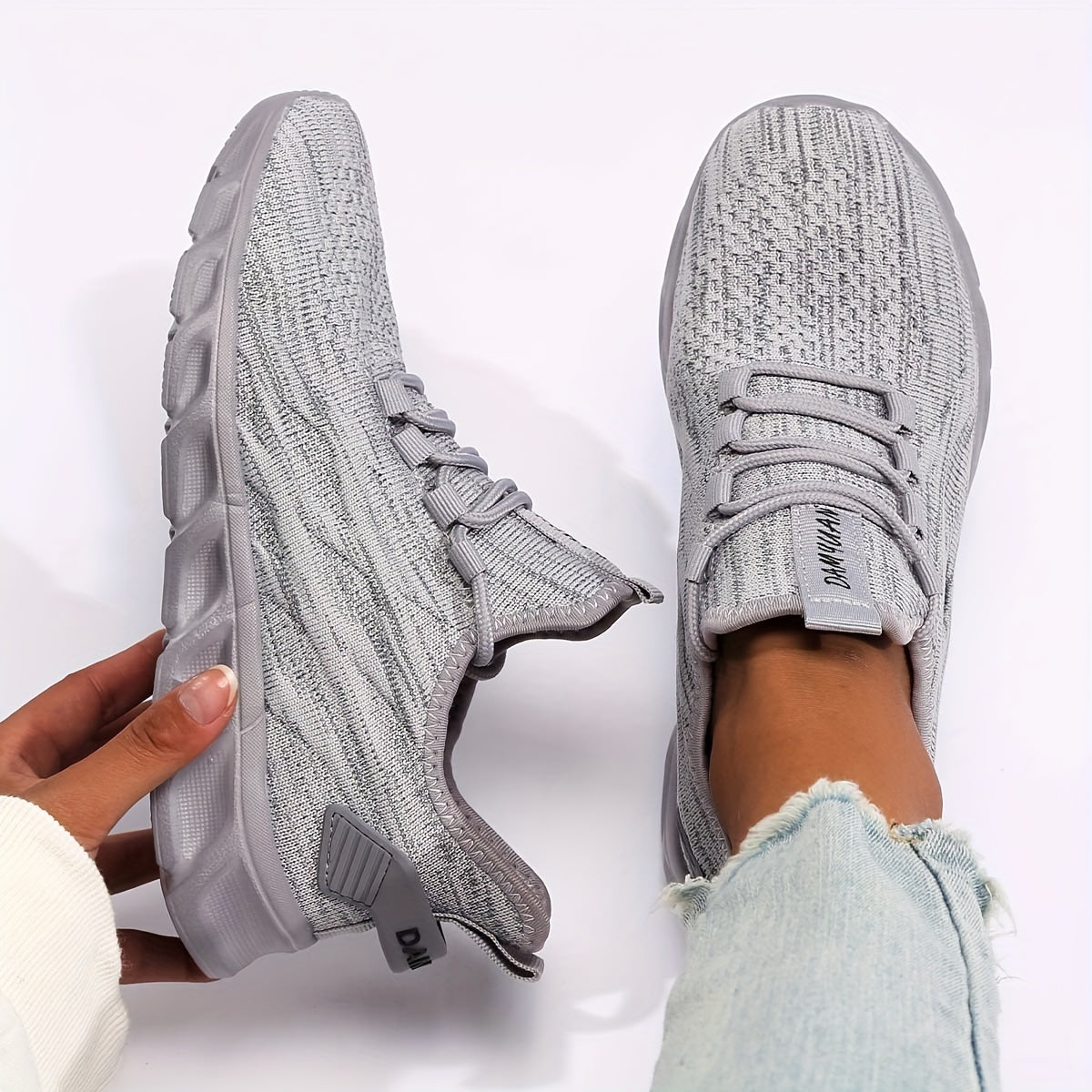 Breathable Knitted Running Shoes Lace Up Sneakers Women's Footwear