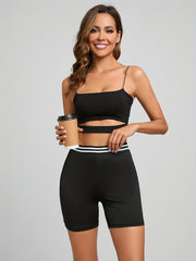 Striped Print High Waist Shorts Casual High Stretch Workout Summer Shorts