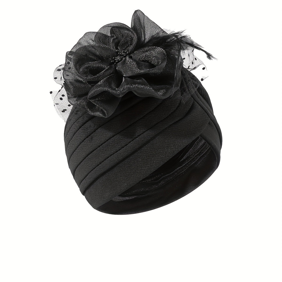 Mesh Flower Decor Turban Hijab Cap Head Scarf Ramadan Head Wrap