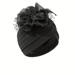 Mesh Flower Decor Turban Hijab Cap Head Scarf Ramadan Head Wrap