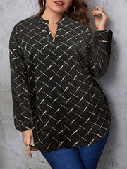 Golden Argyle Print Lantern Sleeve Loose Fit Shirt Top