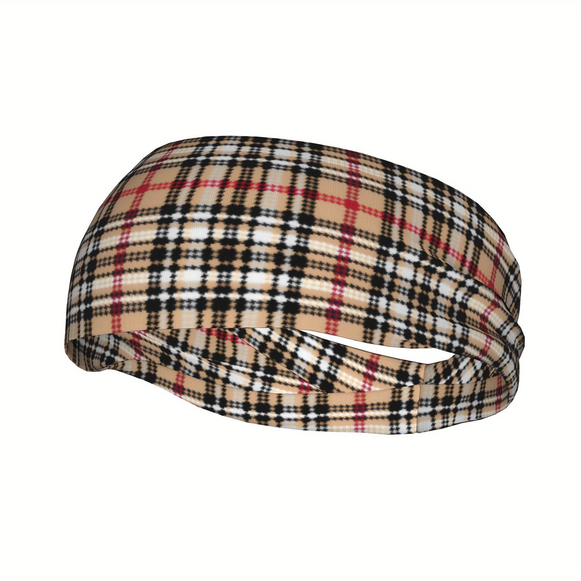 Vintage Plaid Headband for Sport & Casual Outfits Checkered Pattern Elastic