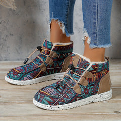 Ethnic Pattern Plush Lined Furry Snow Boots for Winter