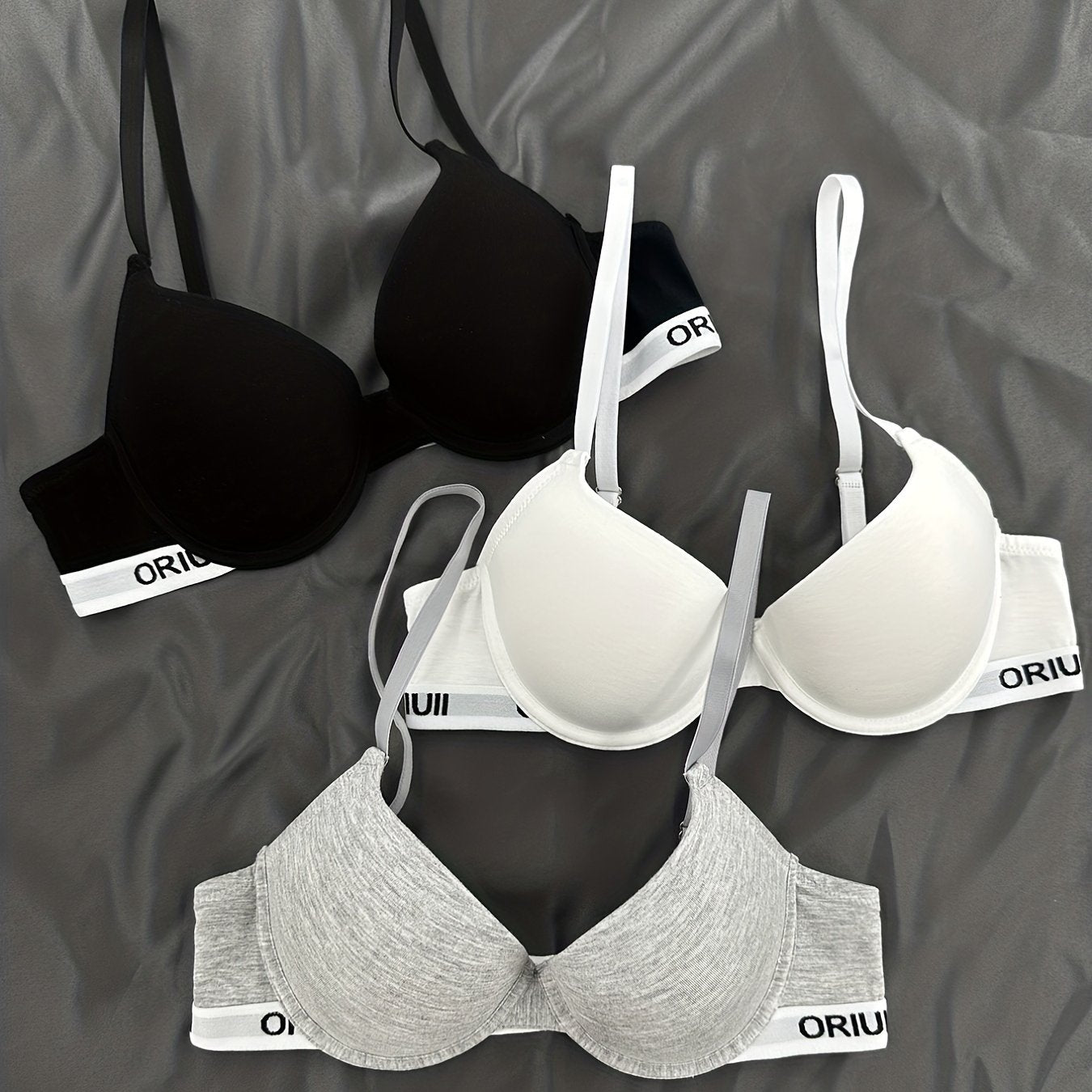 3pcs Letter Print Push Up Bras Women's Intimates