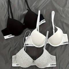 3pcs Letter Print Push Up Bras Women's Intimates