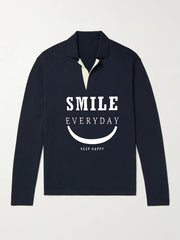 Men's Smile Pattern Knit Polo Sweater