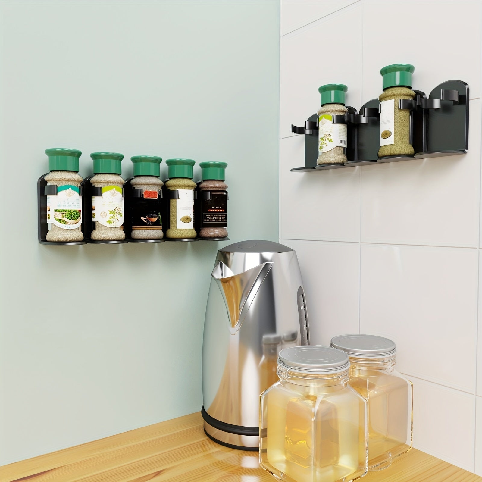 Wall Mounted Spice Jar Holder for Kitchen Organization