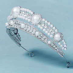 Crown Charm Hair Band Rhinestone & Pearl Headband for Bridal Wedding