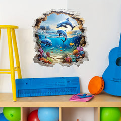 3D Ocean Themed Dolphin Wall Stickers - Removable PVC Mural for Living Room