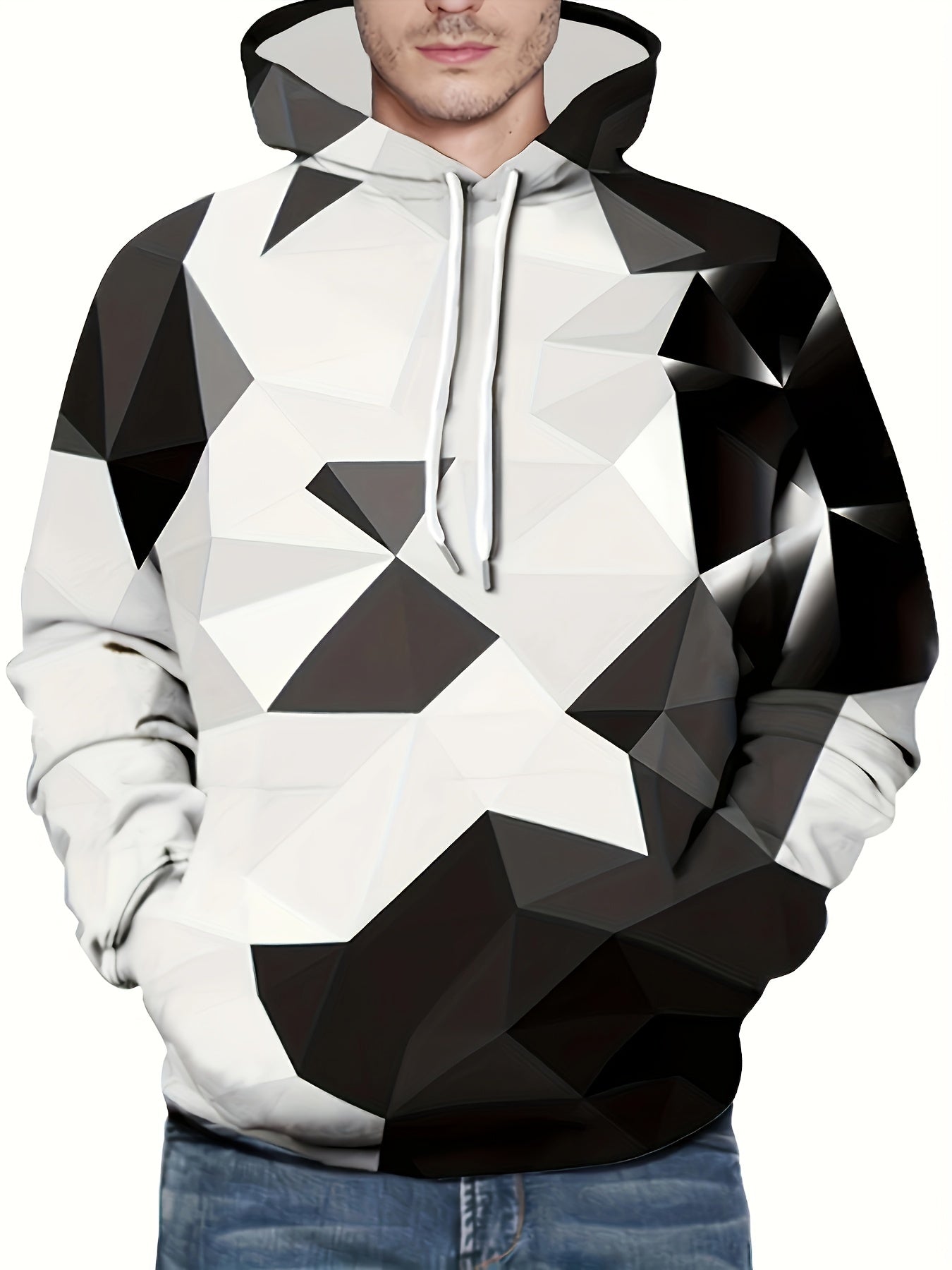 Geometry Print Hoodies For Men Drawstring Hooded Pullover