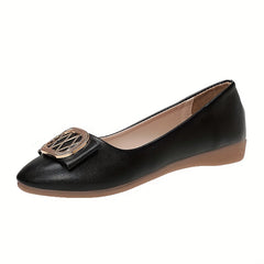 Women's Point Toe Slip On Metallic Buckle Decor Shoes